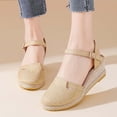thumbnail image 3 of Women Espadrilles Wedge Sandals Closed Pointed Toe Casual Walking Sandal Ladies Slingback Ankle Strap Low Heel Shoes Yellow 6, 3 of 5