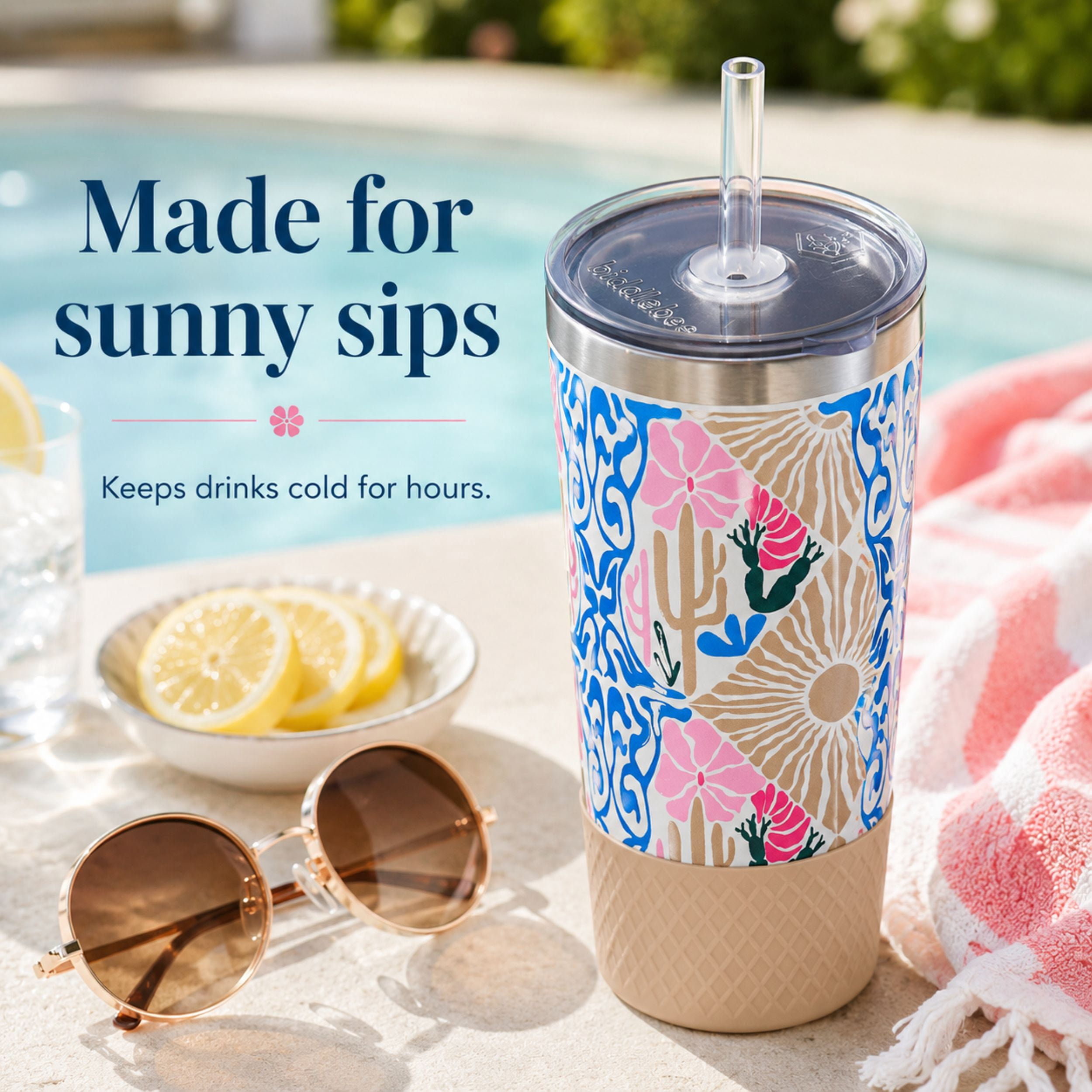 Biddlebee 20oz Insulated Stainless Steel Tumbler with Straw and Silicone Boot, Desert Dreams