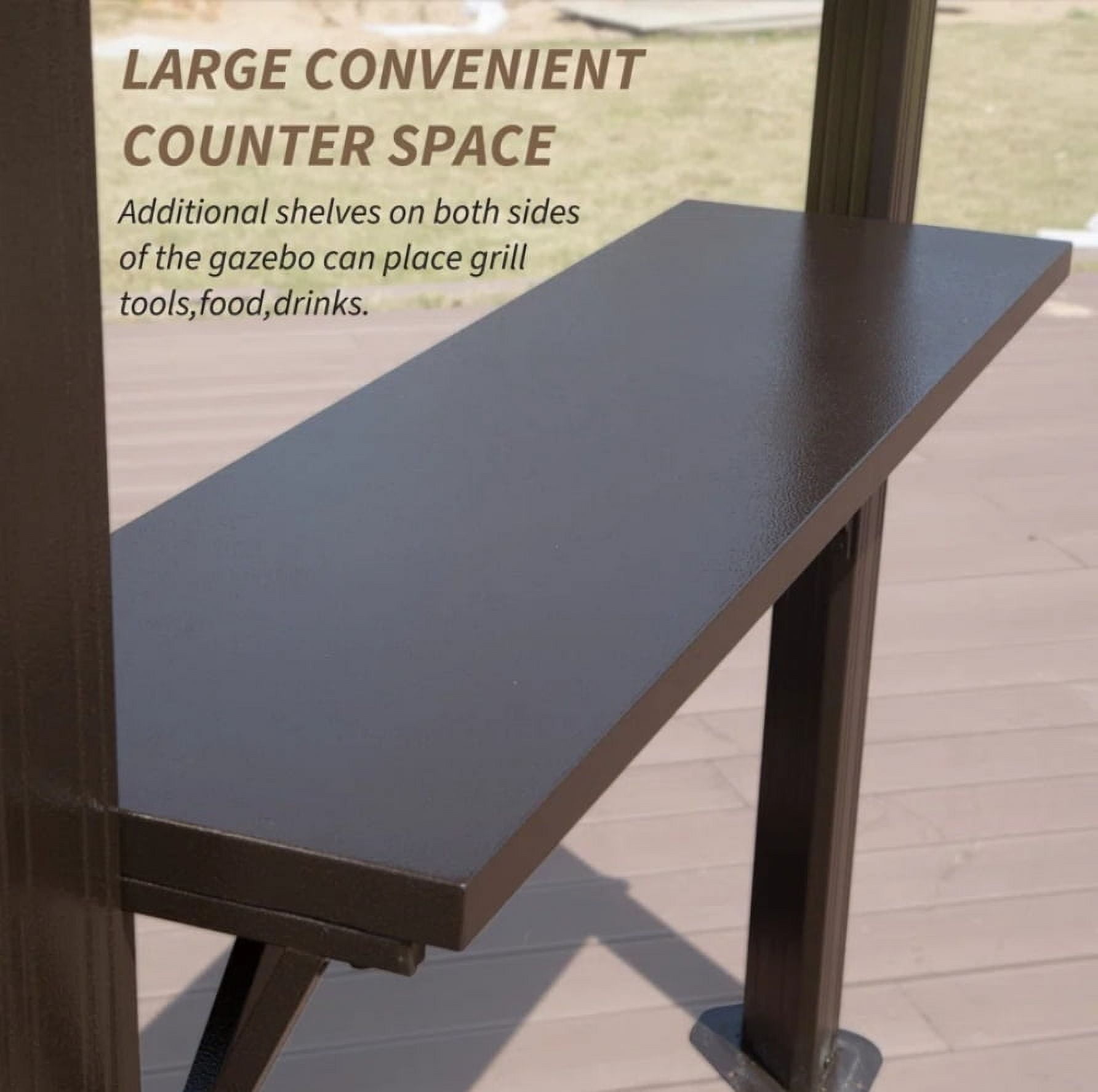 TOTAL Outdoor 8x5FT Hardtop Grill Gazebo, BBQ Canopy,Galvanized Steel Double Roof for Backyard,Brown