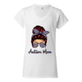 thumbnail image 3 of Autism Awareness Mom Life Messy Hair Bun | Cool Support Neon Print Bandana Mother's Day Womenâ€™s Standard V-Neck Tee, White, Medium, 3 of 5