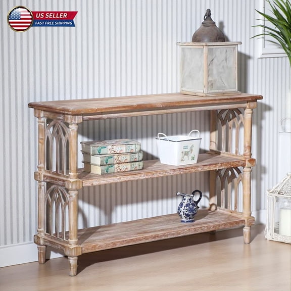 Hassch 47.2" Console Table with Open Shelves, 3-Tier Vintage Sofa Table behind Couch for Entryway, Living Room, Hallway Foyer (Antique Natural)
