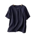 thumbnail image 3 of Neewe Linen Embroidered Three-quarter Sleeve Top Vintage Loose-fitting Embroidered Round-neck T-shirt For Women Three-quarter Sleeve Round-neck Top/shirt, 3 of 4