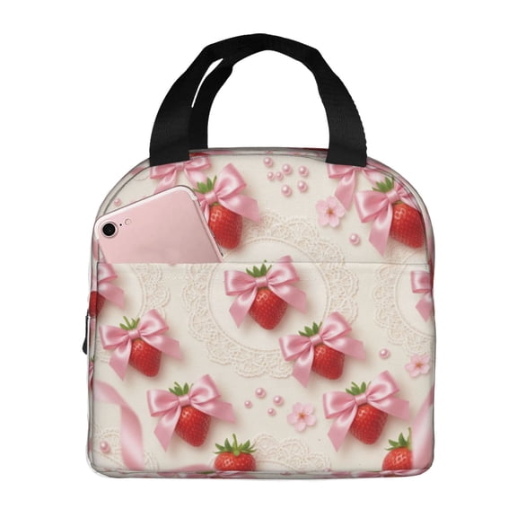 Cute Strawberry Lunchbox Insulated Lunch Bag Dot Reusable Cooler Lunch Boxes Tote Box Reusable Lunch Bags For Women For Gifts Office Picnic Travel Beach