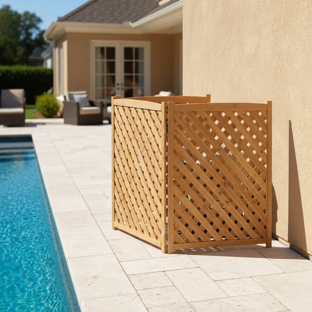MAYEERTY 3-Panel Outdoor Wood Privacy Fence Screen, 32"Wx38"H Air Conditioner Trash Can Enclosure for Backyard Patio