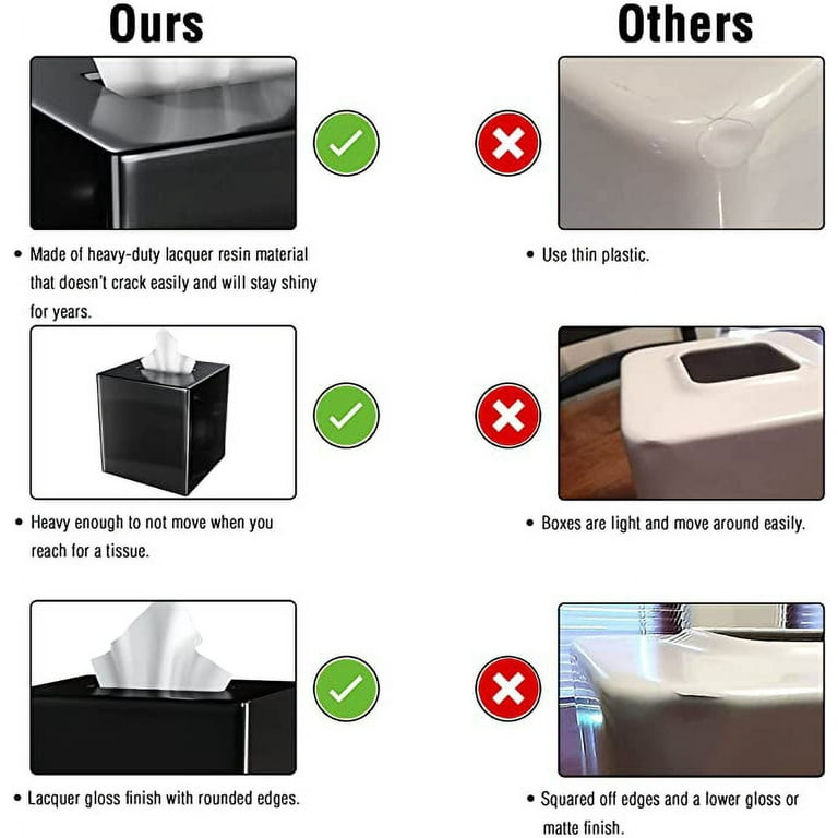 Black Tissue Box Cover - Modern Tissue Box Holder with Lacquer High Gloss  Finish and Rounded Edges - Cube Square Box fi