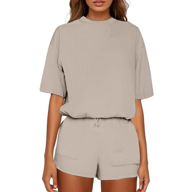 Conjunto informal holgado de color liso para mujer: diseño sencillo, ajuste cómodo, versátil para el uso diario, combinable con sandalias o zapatillas deportivas, varias tallas