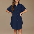 thumbnail image 5 of Quinlirra Women's Summer Button Up Shirt Skirt Dresses With A Collar Made Of Cotton And Linen Mini Dress Shirt Dress Navy S, 5 of 6