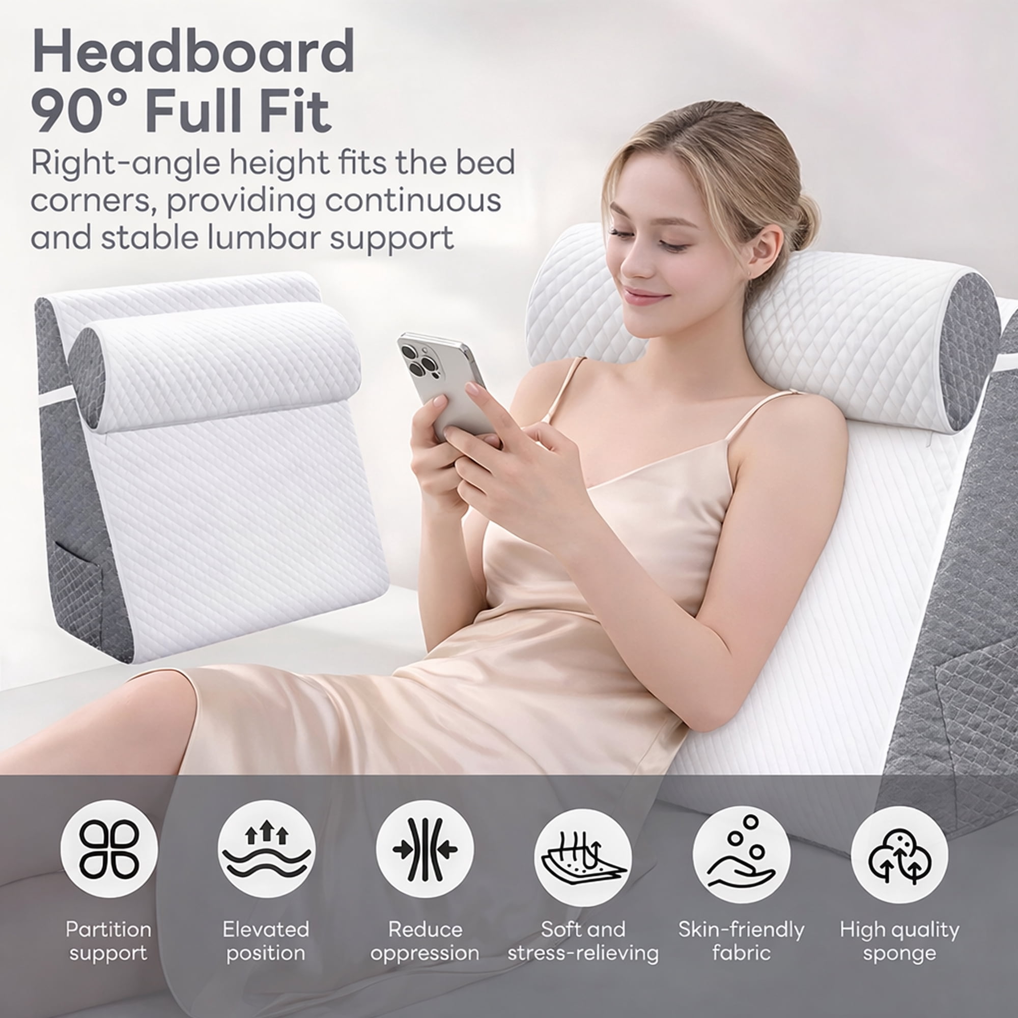 INSMART Post Surgery Wedge Pillow, Back Support, Sponge Post-Surgery Pillow for Back, Leg & Knee Pain, Acid Reflux & Snoring Relief - Orthopedic Support for Sleeping, Removable Washable Cover