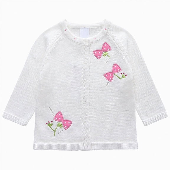 NIEWTR Kids Spring Fall Winter Clothes Girls Button Down Cardigan Kids Long Sleeve Crewneck Uniform Knit Sweater(A-White,9-12 Months)