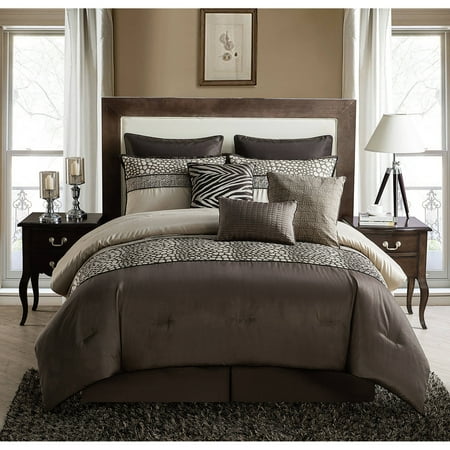 Gold Sham VCNY Home Brown / Gold Mali Geometric Animal Print 9-Piece Bedding Comforter Set, Euro Shams and Decorative Pillows Included ()
