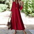 thumbnail image 2 of Aellinatey Women's linen V-neck long dress with three-quarter sleeves, solid color long slip dress, 2 of 9