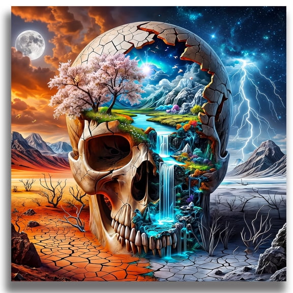 Mosflare Skull Diamond Painting Kit for Adults,14x14 inch,HD Canvas Round Rhinestone Gem Art,DIY Craft Home Wall Decor and Gift