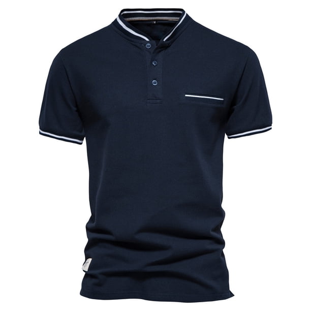 Gibobby Playera Polo Polo de Manga Corta de Ajuste clásico de algodón Suave y Liso(Marina,M)