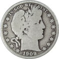 thumbnail image 1 of 1909 Barber Half Dollar G Good 90% Silver 50c US Type Coin Collectible, 1 of 2