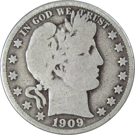 1909 Barber Half Dollar G Good 90% Silver 50c US Type Coin Collectible