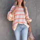 thumbnail image 5 of Jersey suelto para mujer, Top con estampado de rayas, cuello redondo, hombros caídos, manga larga, sudadera informal de gran tamaño para primavera y otoño, rosa, XXL, 5 of 8