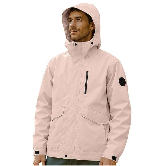 Kukoosong Men's Hooded Softshell Jacket Waterproof Lightweight Windbreaker Outdoor Repellent Detachable Hat Stormcoat