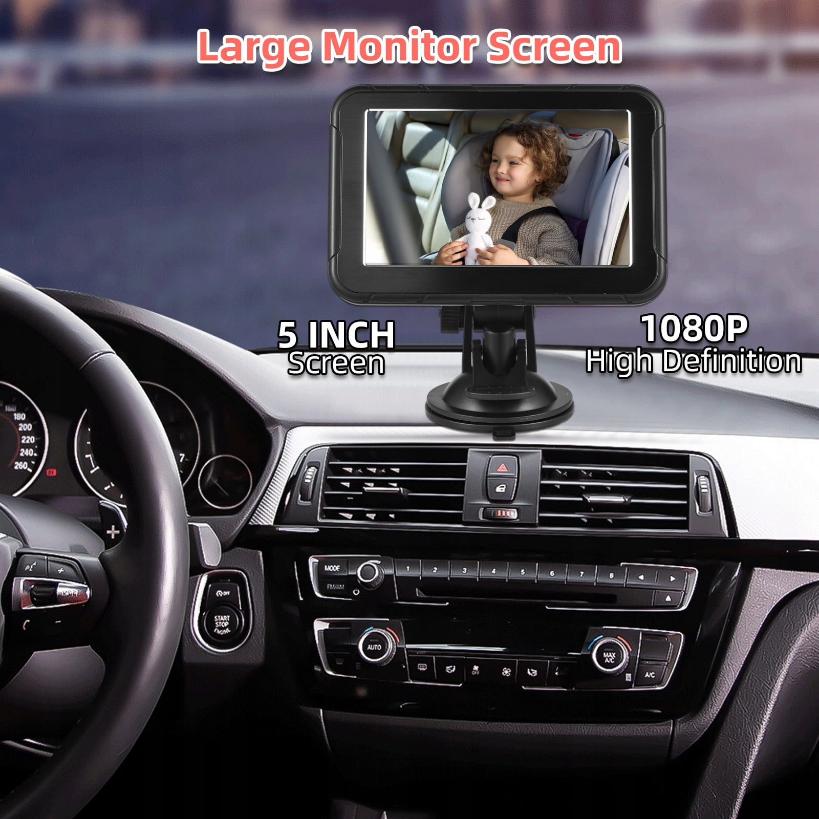 Auwogo 1080P Baby Car Camera with 5" HD Monitor, Rear-Facing Baby Car Seat Monitor with Night Vision, Wide Angle Backseat Baby Camera for Safe Driving