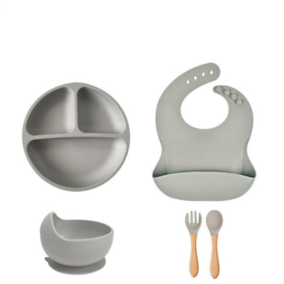 PEACNNG Silicone Baby Plates Spoons Forks Bib Bowls Plates Cup Child Feeding Suction Kids Toddler Eating Tableware Tableware Non-slip set