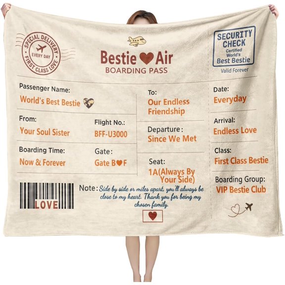 Blanket for Women - Bestie Throw, Friendship Blanket, Long Distance Present, Couch/Sofa Throw, Birthday for Her, Heartwarming Message, 50'' x 60''
