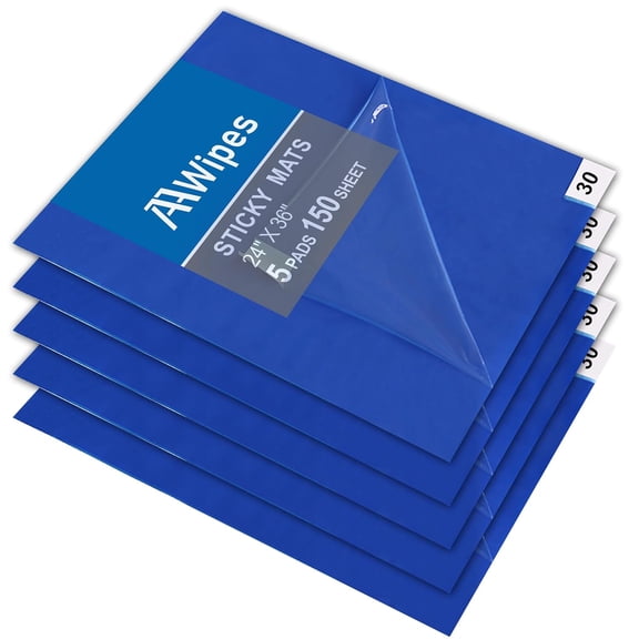 AAwipes Blue Solid Sticky Floor Mat, 24 x 36 in, 5 packs, 150 Sheets, for Dust Removal in Cleanrooms, Labs and Hospitals