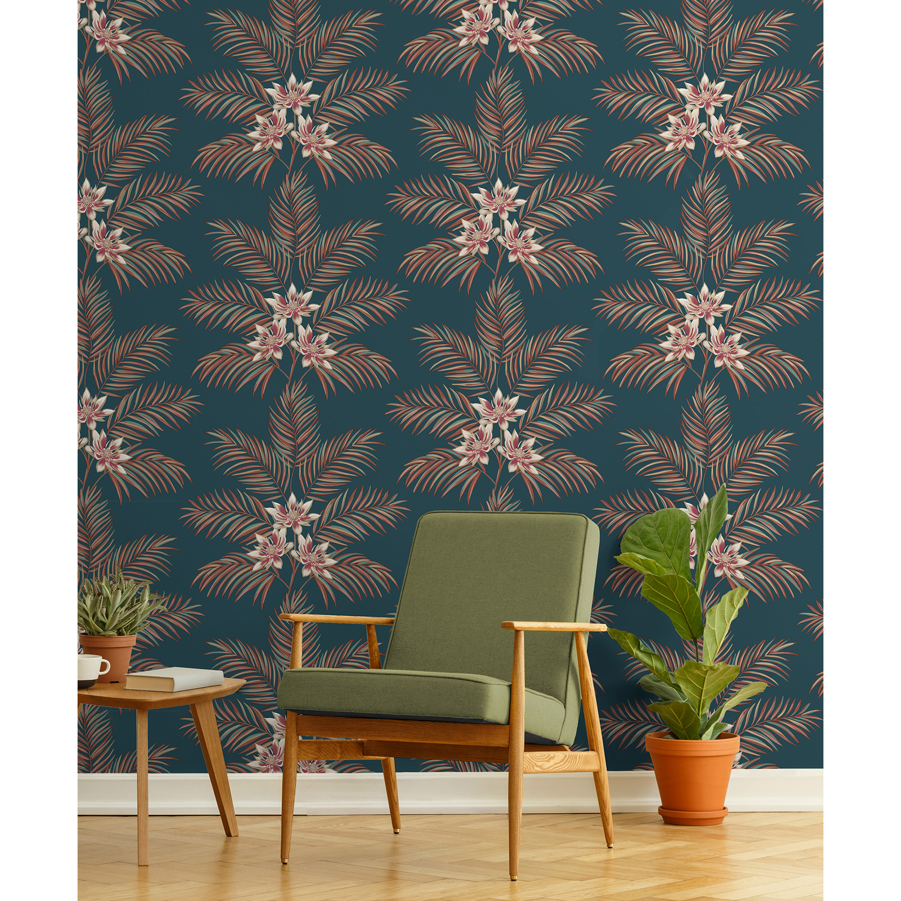 Fine Decor Bali Teal Palm Wallpaper, 20.5-in by 33-ft