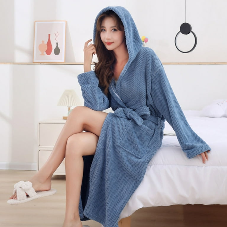 Hooded Robe Ladies Terry Towelling Dressing Gowns Ladies Soft Hooded Plush Bath  Robe For Women Winter