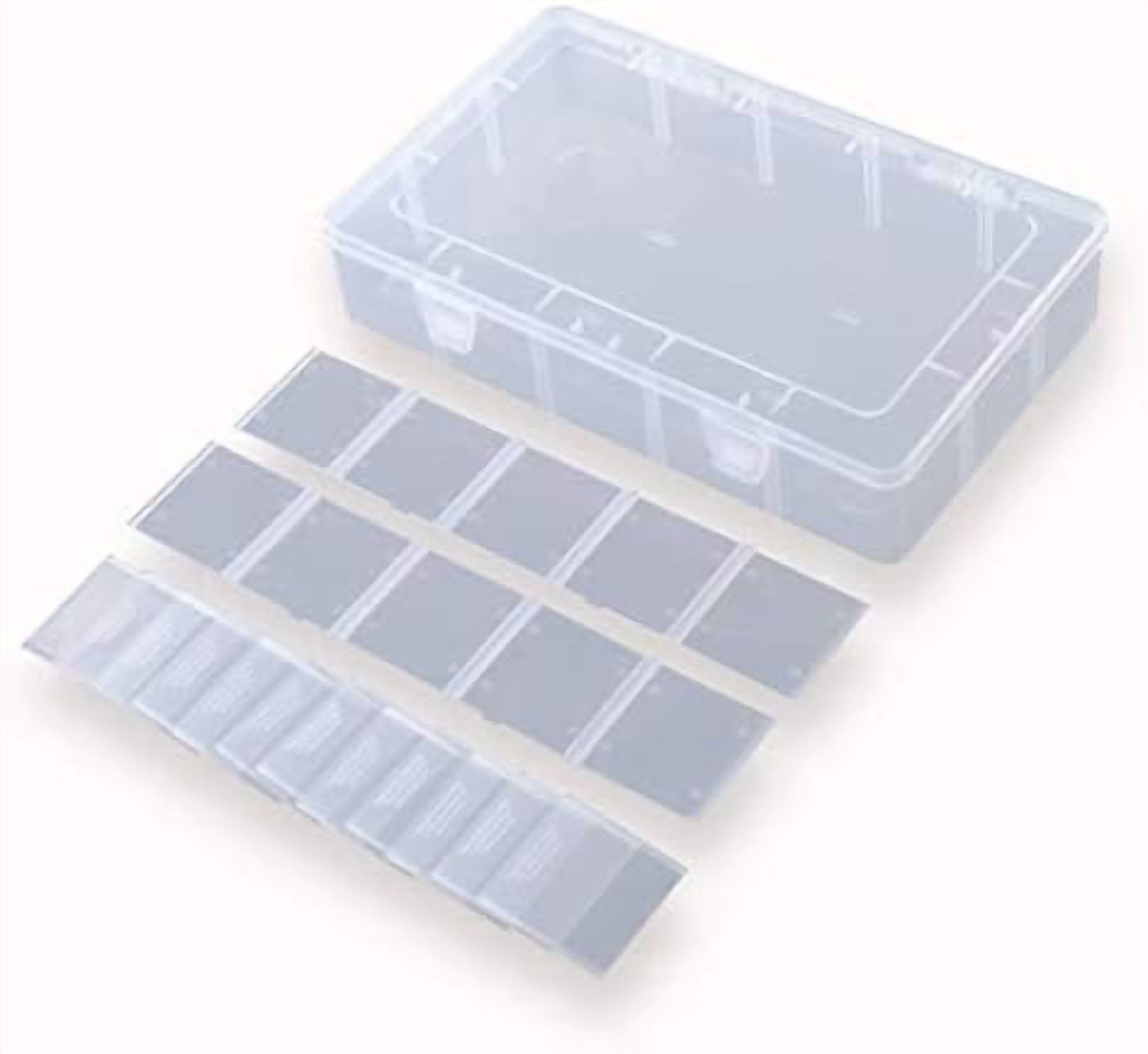 2 Pack Plastic Small Crafts Storage Boxes with Adjustable Dividers (15 Grid)