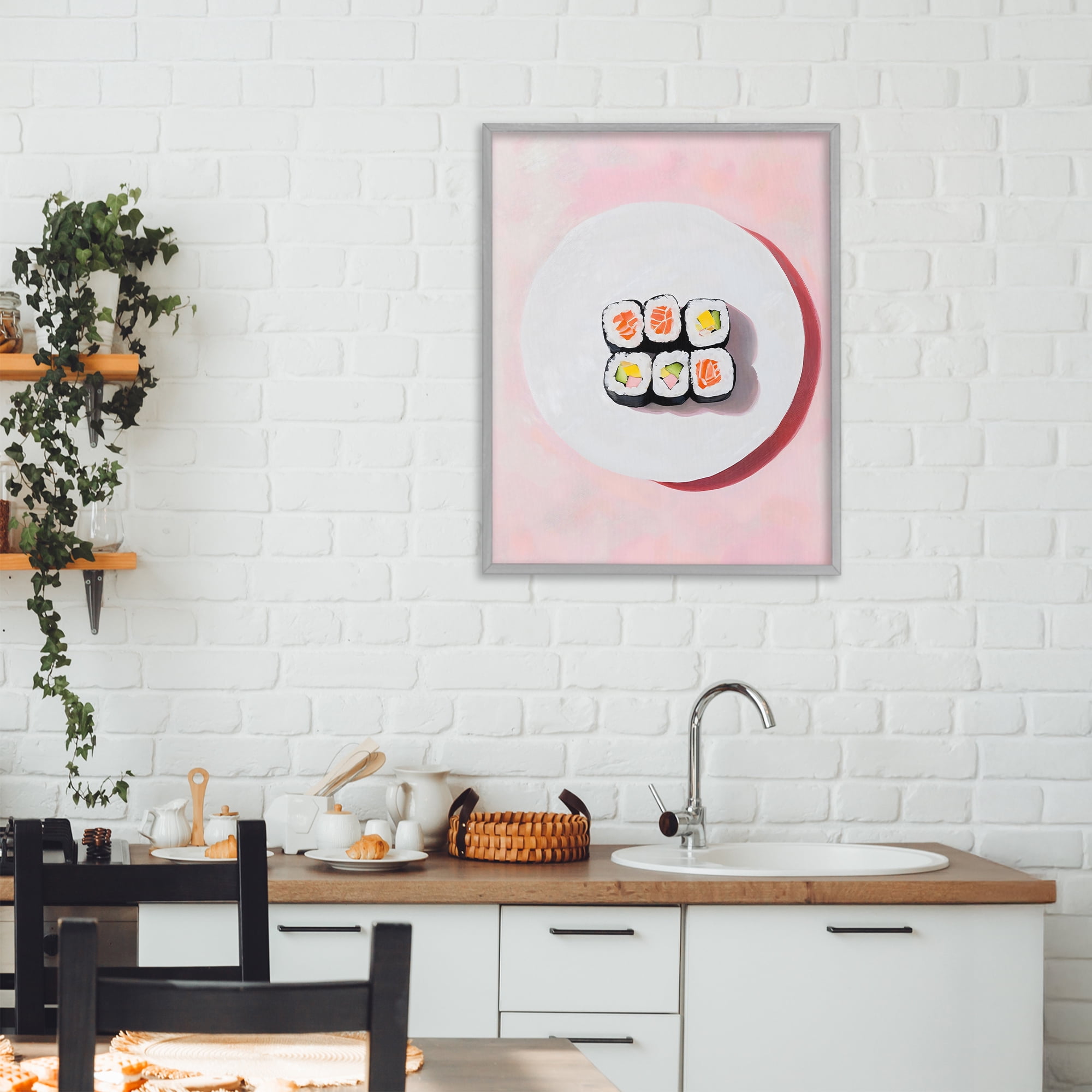 Stupell Industries Sushi Rolls on Plate Gray Framed Giclee Art, design by The Prints Vibe