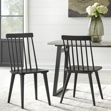 Set of 2 Lowry Dining Chairs Black - Lifestorey: Rubberwood Frame, Farmhouse Style, Spot Clean, 250lb Capacity