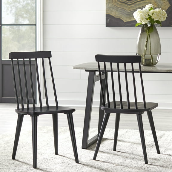 TMS Lowry Farmhouse Spindle Back Wood Dining Chair, Set of 2, Black