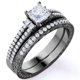 thumbnail image 1 of JeenMata Impresionante Anillo de Compromiso Gótico de Doble Banda Vintage con Diamantes de Talla Princesa de 0,75 Quilates Pavé, Conjunto Nupcial, Oro Negro de 10 K, 1 of 6