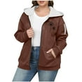 thumbnail image 2 of AUNVITO Women's Fleece Lined Windbreaker Jacket Hooded Thermal Insulated Loose Fit Drop Shoulder Long Sleeve Solid Print Outerwear, 2 of 5