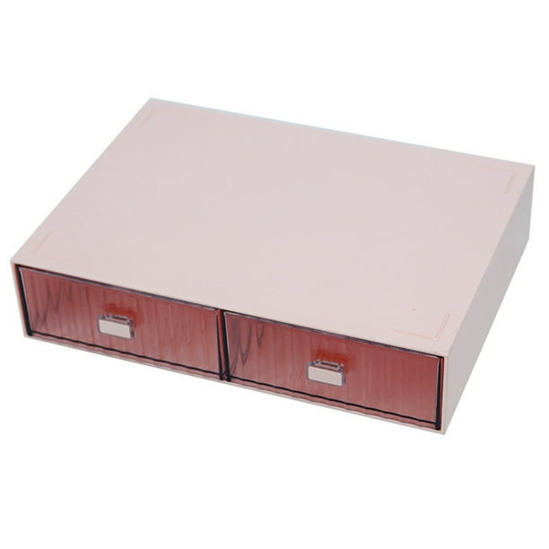 Organizador de cajones de escritorio, impermeable, a prueba de polvo, de plástico, bricolaje, combinación multicapa, apilable, caja de almacenamiento con 2 cajones a rayas rosa