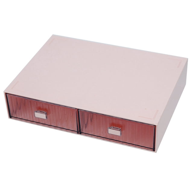 Organizador de cajones de escritorio, impermeable, a prueba de polvo, de plástico, bricolaje, combinación multicapa, apilable, caja de almacenamiento con 2 cajones a rayas rosa