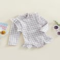 thumbnail image 3 of QJUHUNG Kid Baby Girls One Piece Swimsuit Long Sleeve Zipper Swimwear Ruffle Rashguard Bathing Suits Beachwear, 3 of 9