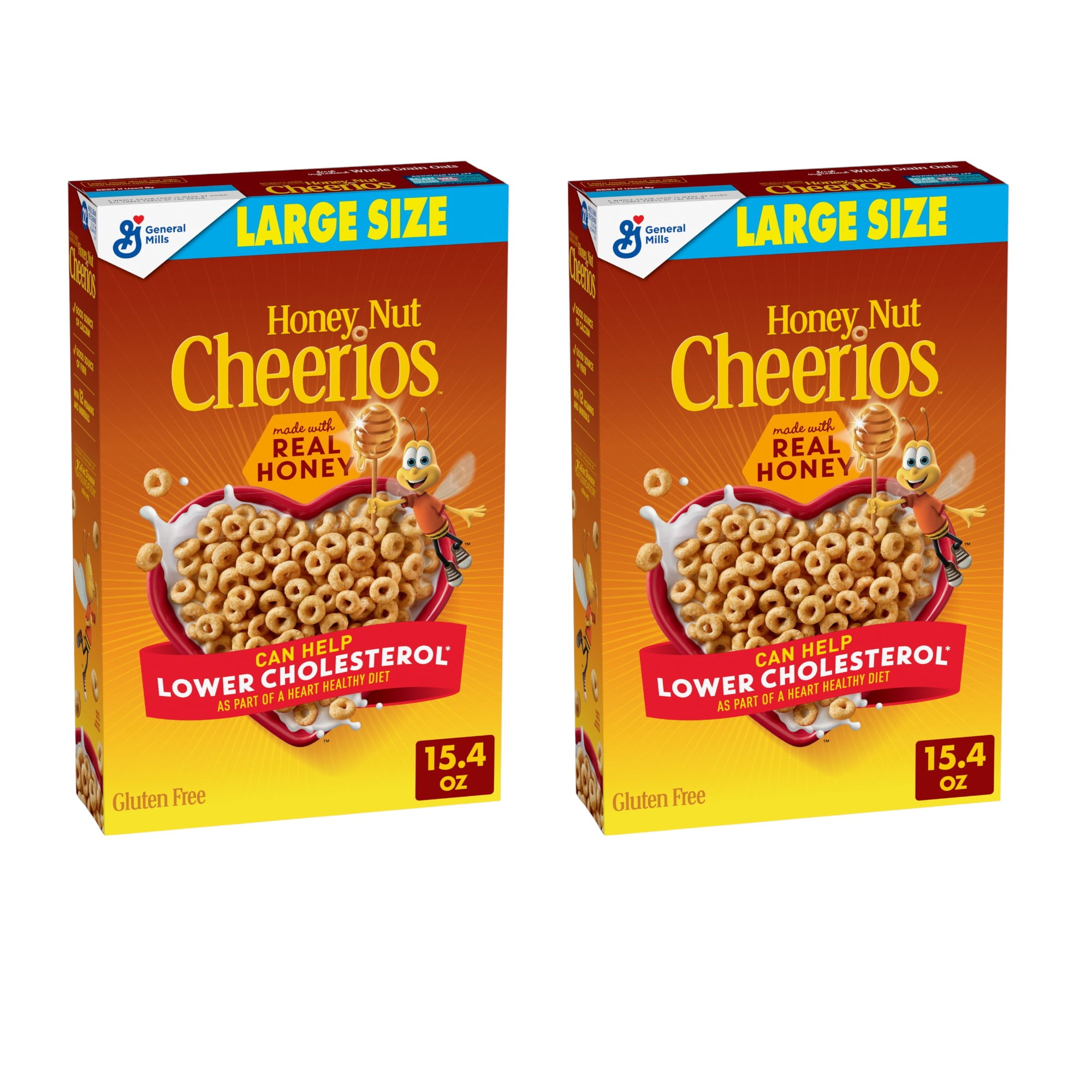(2 pack) Honey Nut Cheerios Heart Healthy Gluten Free Breakfast Cereal, Large Size, 15.4 oz