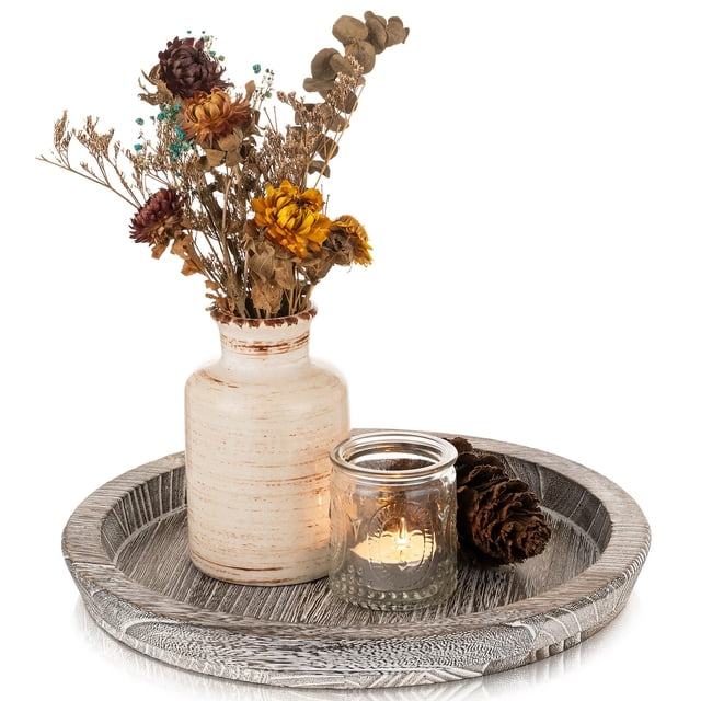 Bandeja decorativa para velas, madera de Romadedi, encalada, 28 cm