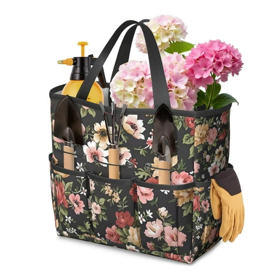 Garden Tool Bag,Pioneer Flower Floral Print Pattern Garden Tool Organizer,Garden Gifts,Waterproof Multi-Pocket Garden Tool Storage 11.8x5.5x11.4 Inch(Tools NOT Included)