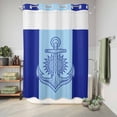 thumbnail image 6 of No Hook Shower Curtain with Built-in Rings - Retro Nautical Washable Waterproof Fabric Bathroom Curtains for Hotel,Rentals, Stall 48 X 72 Inch , Anchor Pattern Navy Sky Blue, 6 of 9