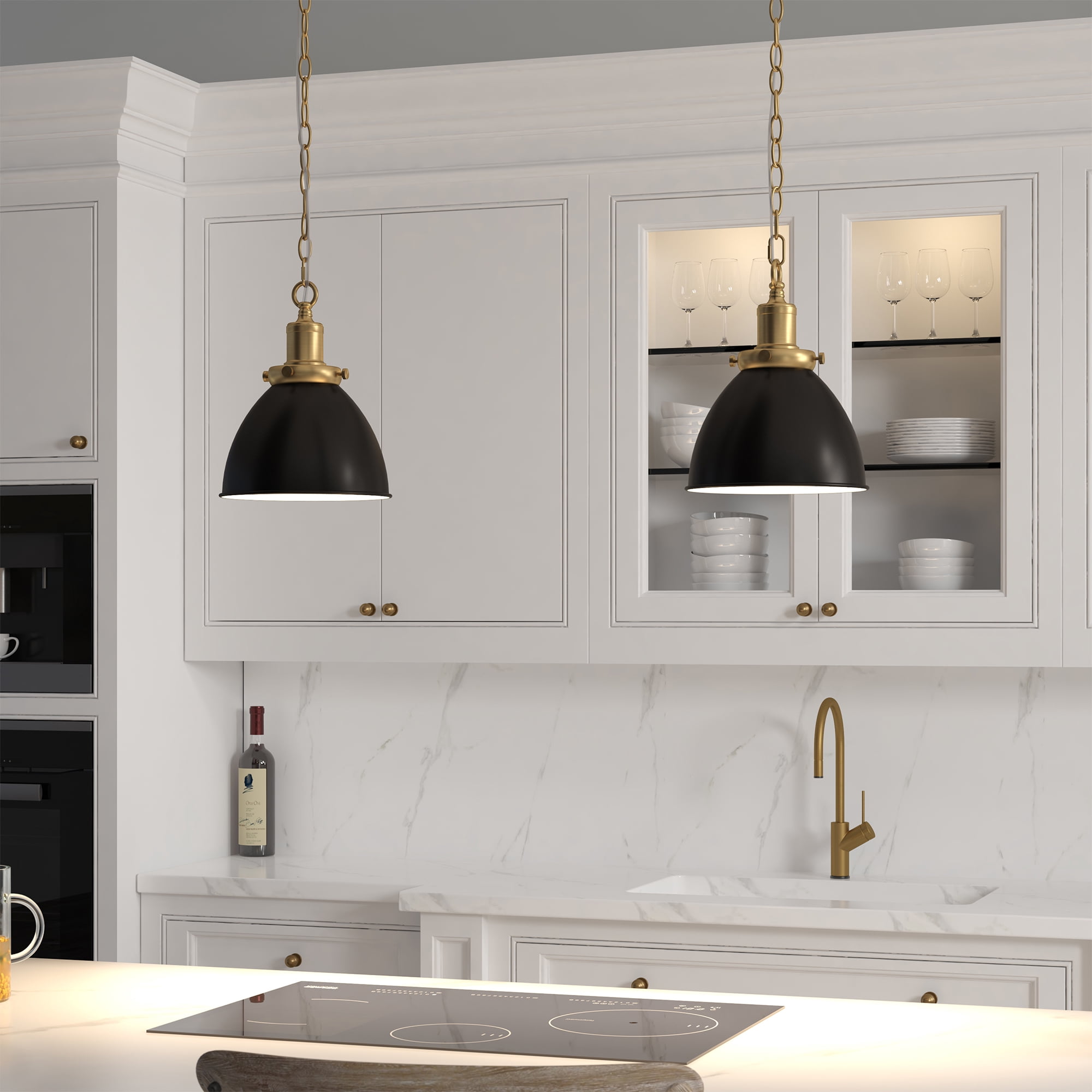 Elodie 8" Wide Pendant with Metal Shade in Blackened Bronze/Brass/Blackened Bronze