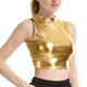 thumbnail image 2 of Pantalones de Cuero de Cintura Alta para las Mujeres con Textura Patente Brillante, Top de Club Nocturno de las Mujeres, Tops sin Mangas de Cuello Alto para las Mujeres en Estilo Metálico, 2 of 9