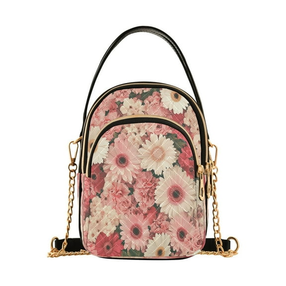 Cross Body Fashion Shoulder Waist Purse Bags Pink White Flowers Pocket Handbags