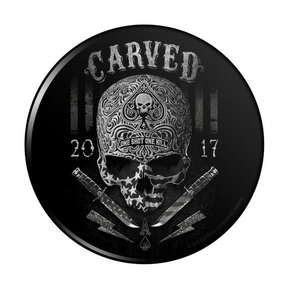 Carved One Shot Kill USA Flag Skull Tactical Pinback Button Pin
