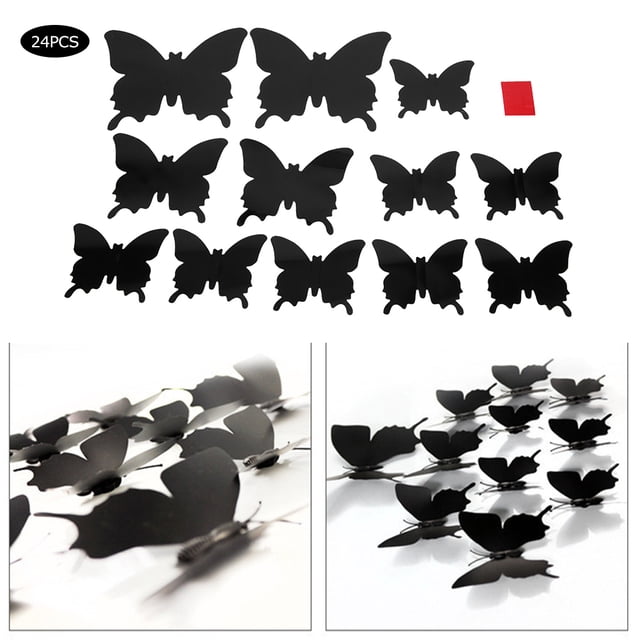Adhesivo de pared estereoscópico, 24 unidades/juego de mariposas negras estereoscópicas, adhesivo de pared de PVC, el mejor de su clase Jadeshay A