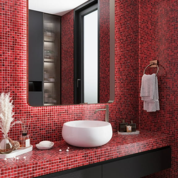 Apollo Tile Dune 12 in. x 12 in. Glossy Ruby Red Glass Mosaic Wall and Floor Tile (20 sq. ft./case) (20-pack)
