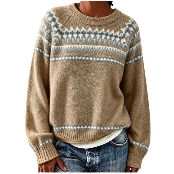 Luivaraty Womens Plus Size Sweaters Knitted Vintage Sweater Comfy Loose Crew Neck Fall Winter Pullovers, S-3XL