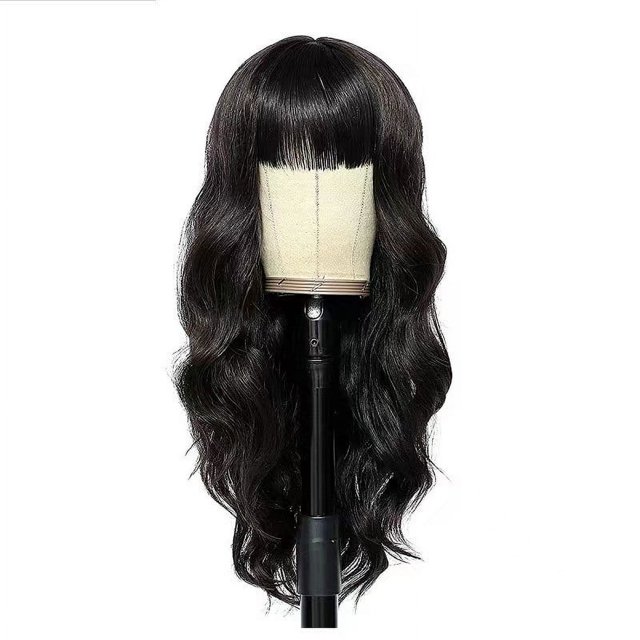 Peluca larga ondulada de 25 pulgadas para mujer con flequillo, fibra química, cabello largo y rizado, cubrecabezas