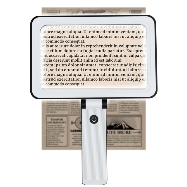 Lupa de Mano Plegable con Luz y Lentes Acrílicos 5X, Lupa Rectangular Ligera para Lectura de Personas Mayores, Trabajo de Precisión y Observación de Sellos
