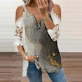 thumbnail image 2 of Elegante mujer casual cremallera cuello impresión blusa encaje manga corta camiseta verano Tops OAVQHLG3B Store  lin121212, 2 of 4
